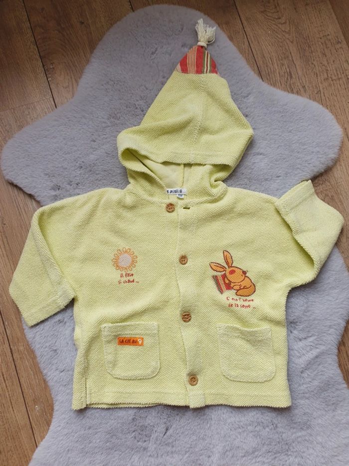 Gilet à boutons avec capuche vert anis La compagnie des petits 12 mois - photo numéro 2