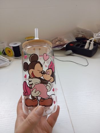 Tumbler en verre Minnie et mickey avec paille