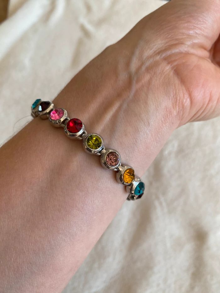 Parure bracelet et broche avec strass brillants multicolores - photo numéro 5