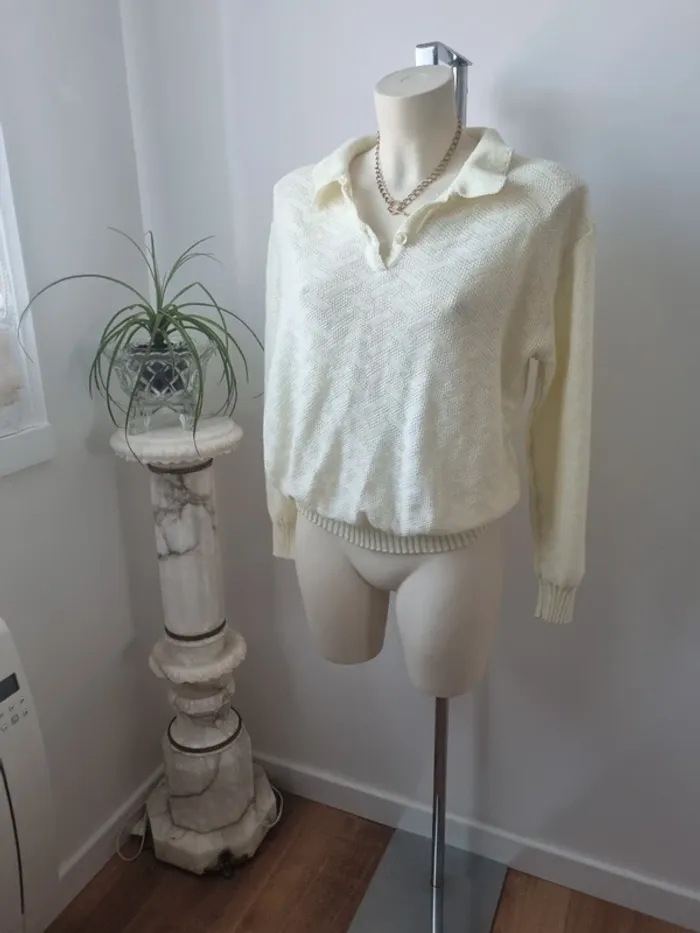 Pull tricoté jaune pâle vintage - photo numéro 16