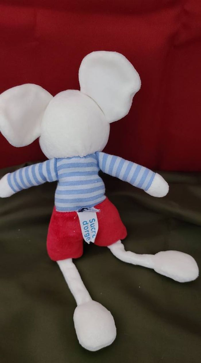 DOUDOU PELUCHE SUCRE D'ORGE SOURIS BLANCHE SHORT ROUGE PULL RAYE - photo numéro 3