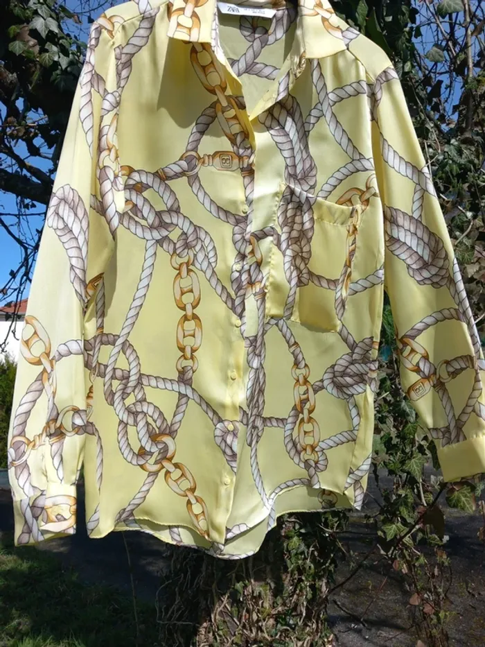 Chemisier Zara jaune taille S mais avec son décor en corde marine nouée et attachée - photo numéro 5