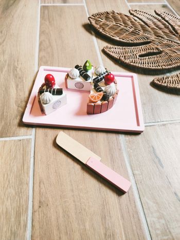 🎂Jeu d'imitation - Dinette en bois et velcro Gâteau fruits et chocolat - 