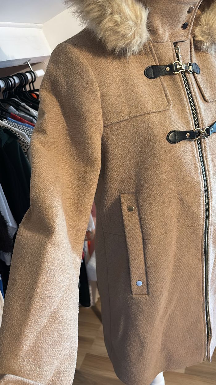 Manteau marron avec capuche fourrure Mango T36 - photo numéro 2