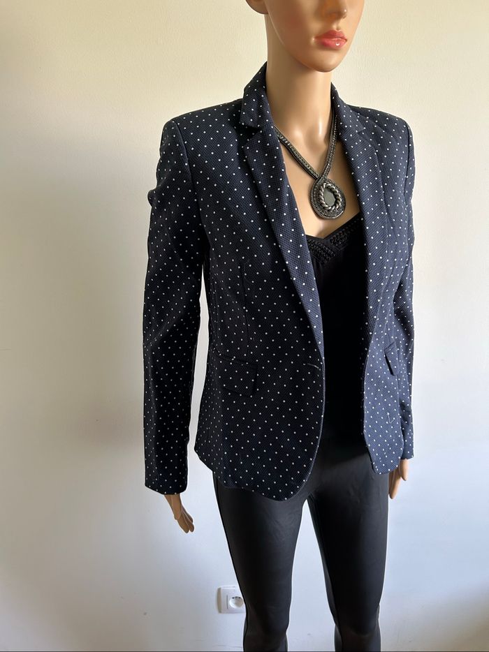 Blazer bleu marine à pois 123 taille française 36 jamais porté - photo numéro 2