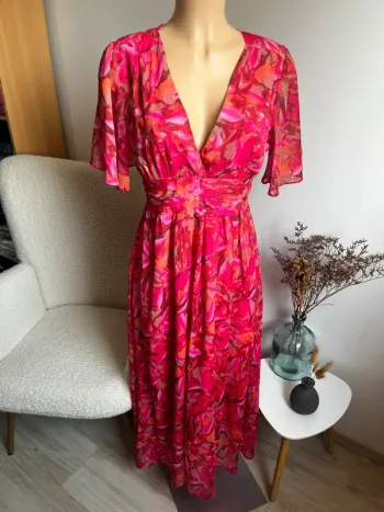 Robe longue rouge rose orange