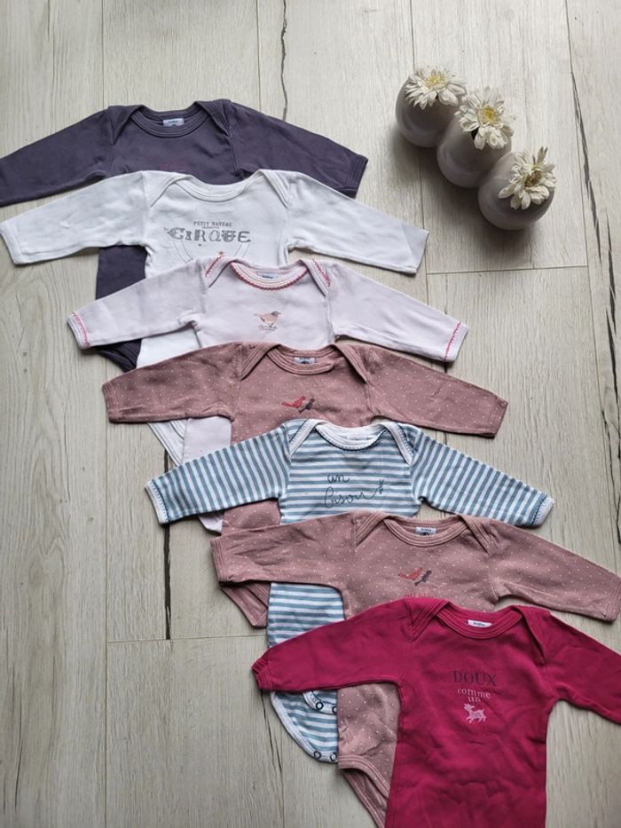 Lot de 7 bodys manches longues petit bateau fille 3 mois