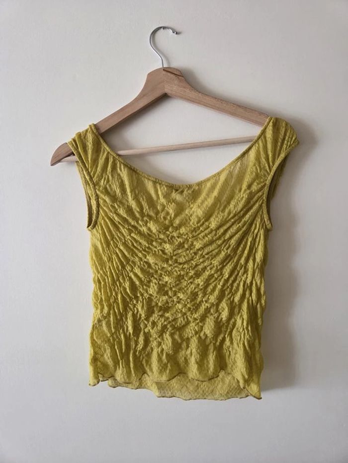 t-shirt Bershka moutarde et transparence taille L - photo numéro 3