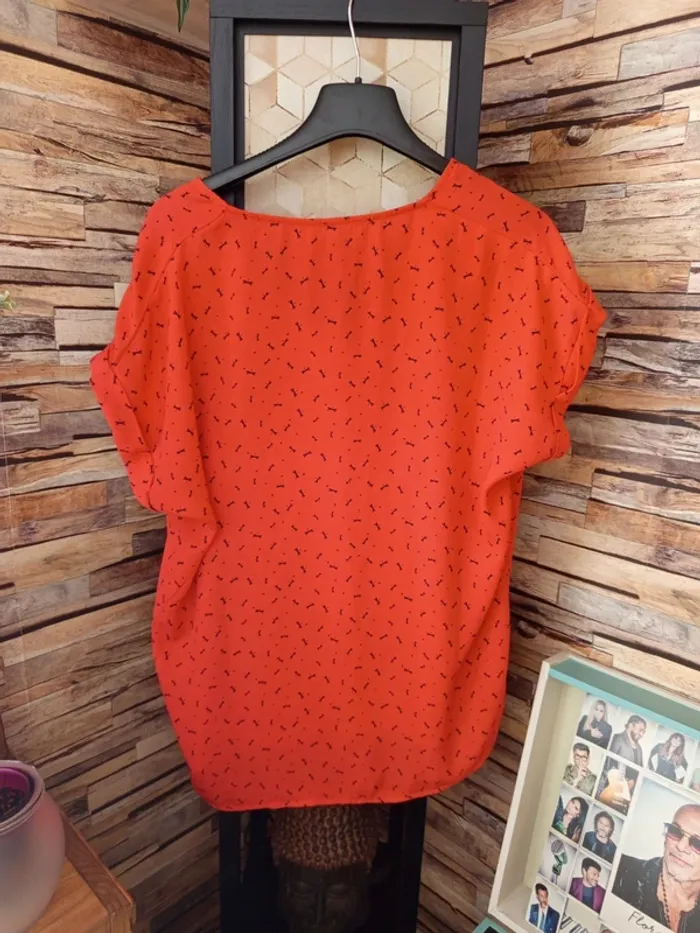 Blouse fluide légère orange motif libellule - photo numéro 7