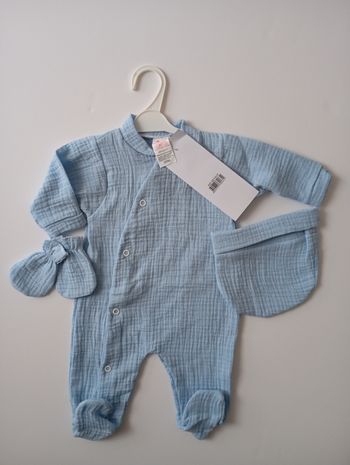 Ensemble bébé naissance Pyjama bleu 100% coton
