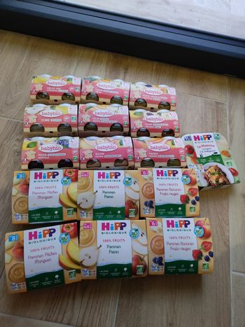 Lot petits pots compotes bébé babybio et hipp
