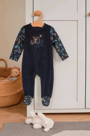 Pyjama velours bébé garçon – motif forêt et hiboux – 12 mois