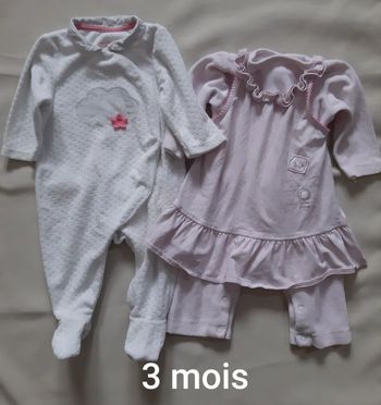 lot de 2 pyjamas velours fille - obaïbi  / Sucre d'orge - 3 mois