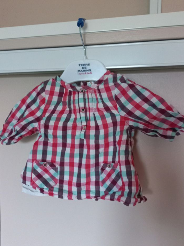Blouse manches 3/4 à carreaux kitchoun 1 mois