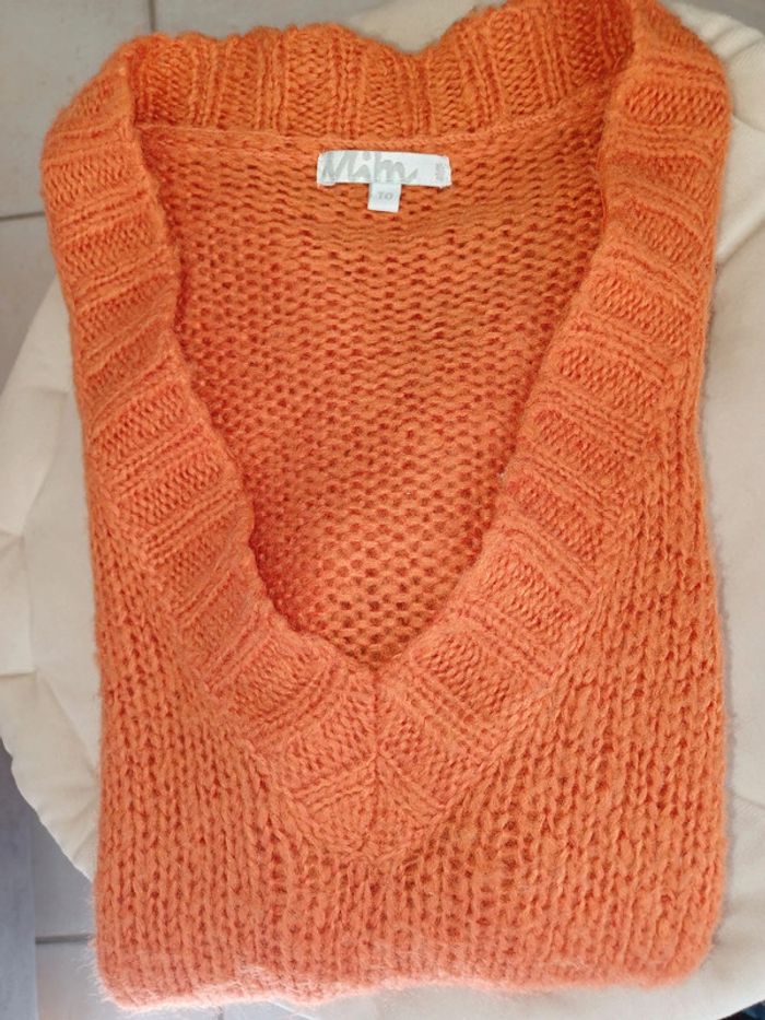 Lot de 2 pulls longs col V Mim gris perle et orange cuivré taille 0 - photo numéro 11