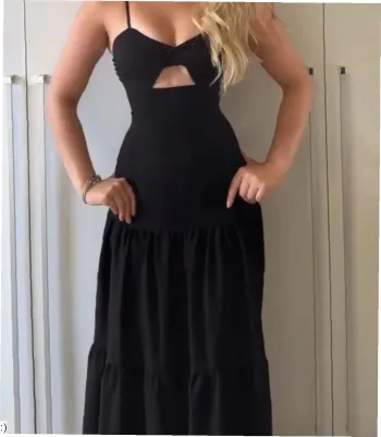 Robe longue noire femme été chic fluide neuve taille M soirée décolleté