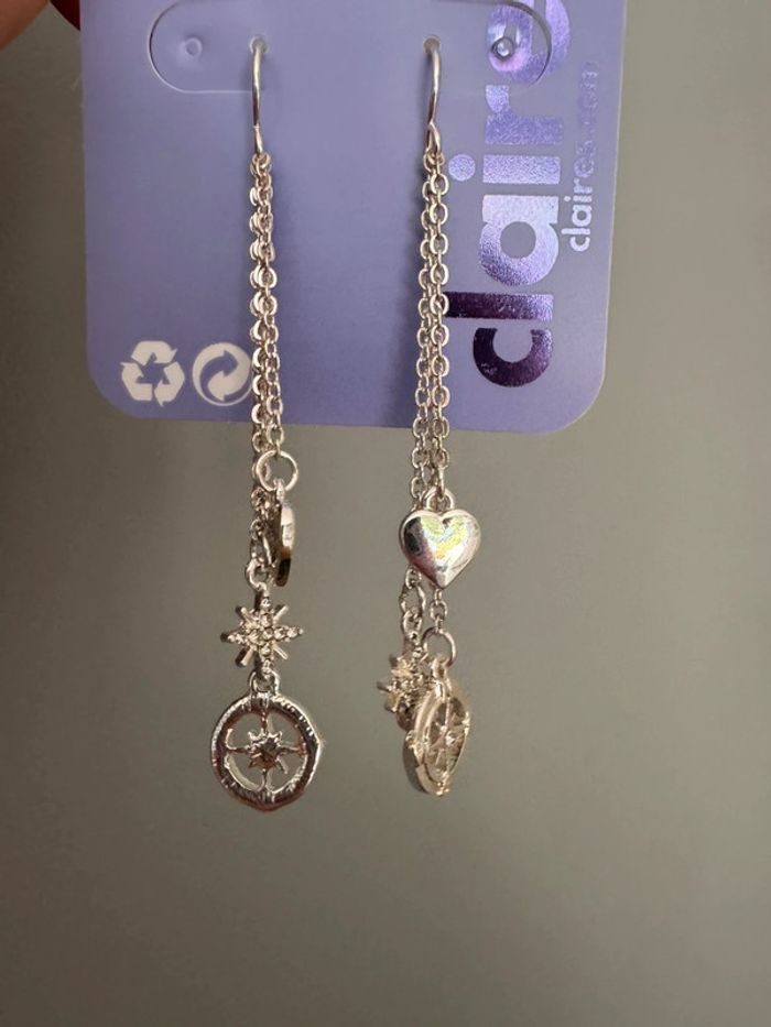 Boucles d’oreilles claire’s pendants boussole étoile cœur