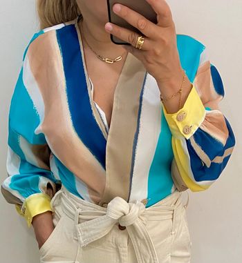 🎨Blouse satinée à rayures multicolores ZARA Taille M