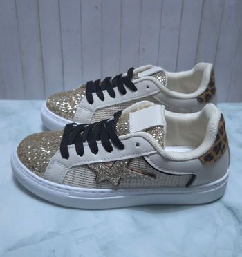 Baskets Femme Or & Léopard - Style Étoile Pailletée - Neuves Taille 40