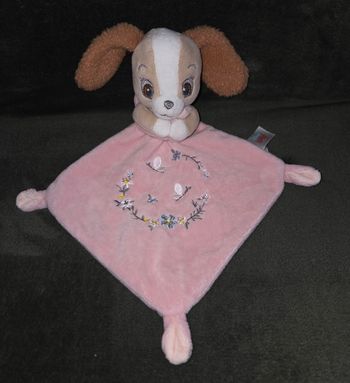 Doudou chien Belle et le clochard rose fleurs/ Libellules - Disney-