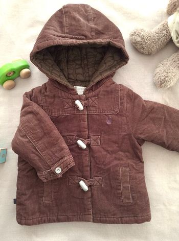Manteau duffle-coat Obaïbi garçon velours marron capuche 6 mois