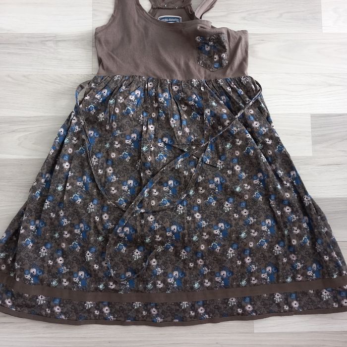 Robe à bretelles marron imprimée à fleurs jupe évasée Creeks taille 38 - photo numéro 4
