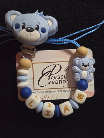 Attache tétine silicone ourson bleu