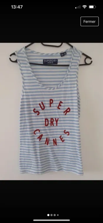 Débardeur rayé blanc et bleu clair Superdry Cannes taille 36