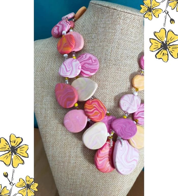Collier fait main en pâte polymère – Nuances de rose et jaune pastel _ Collection Nuances de Rose - photo numéro 18