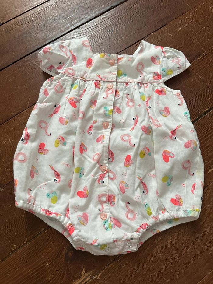 Barboteuse DPAM flamand rose bouton cœur 6 mois