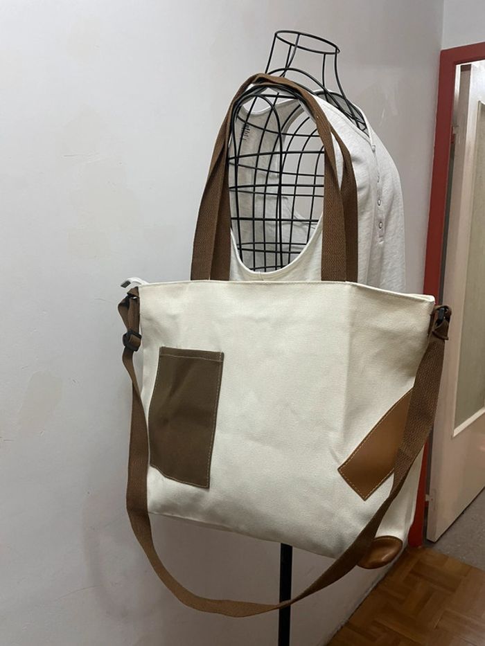 Sac fourre-tout toile marron blanc - photo numéro 9
