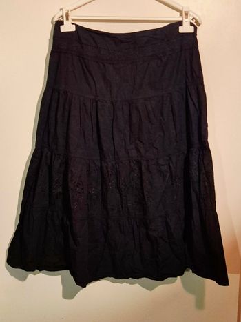 Jupe longue bohème noire à broderies - 100% Coton - T38/40