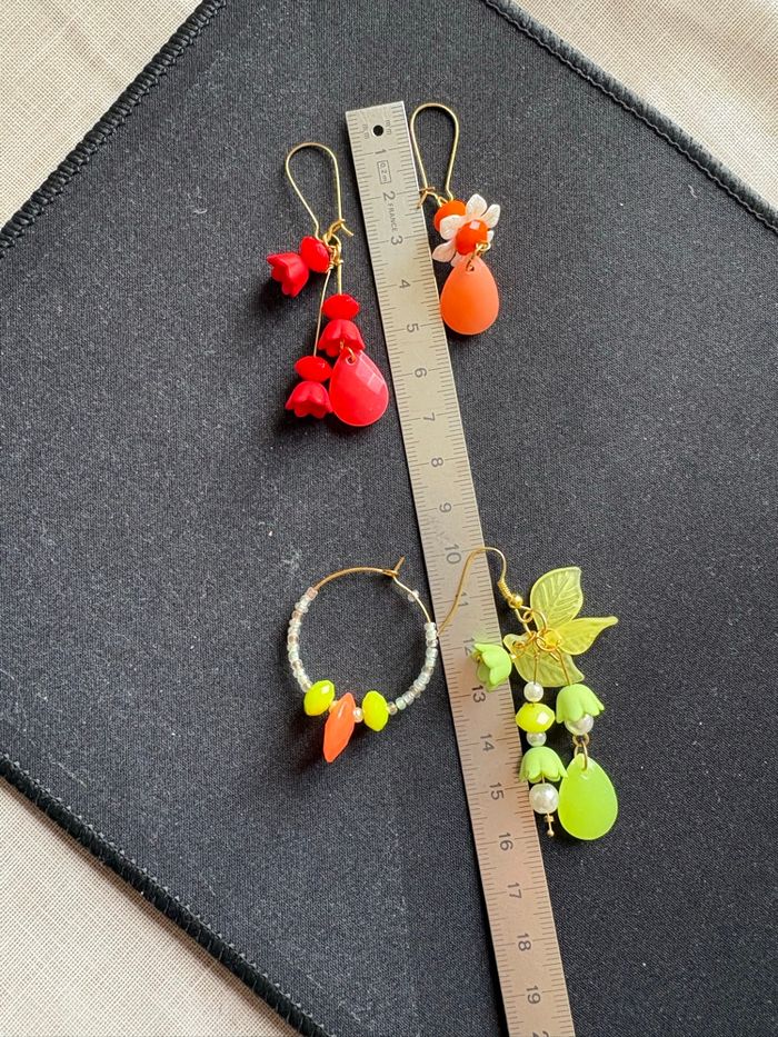 6 paires de boucles d’oreilles rouge jaune et orange - photo numéro 8