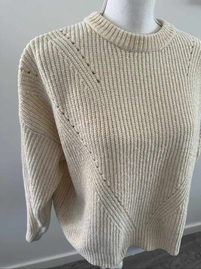 Pull côtelé blanc crème en maille chenille Vintage T40 L - photo numéro 2