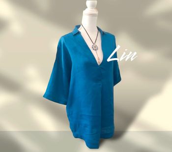 Tunique longue évasée 100% lin bleu lumineux indigo