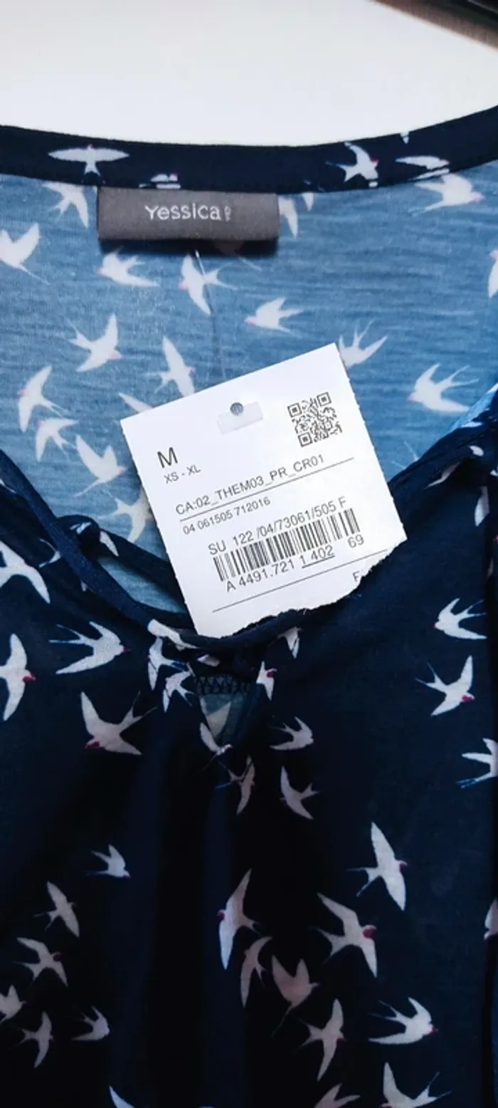 Blouse femme fluide bleue manches trois-quarts hirondelles M Neuve - photo numéro 4