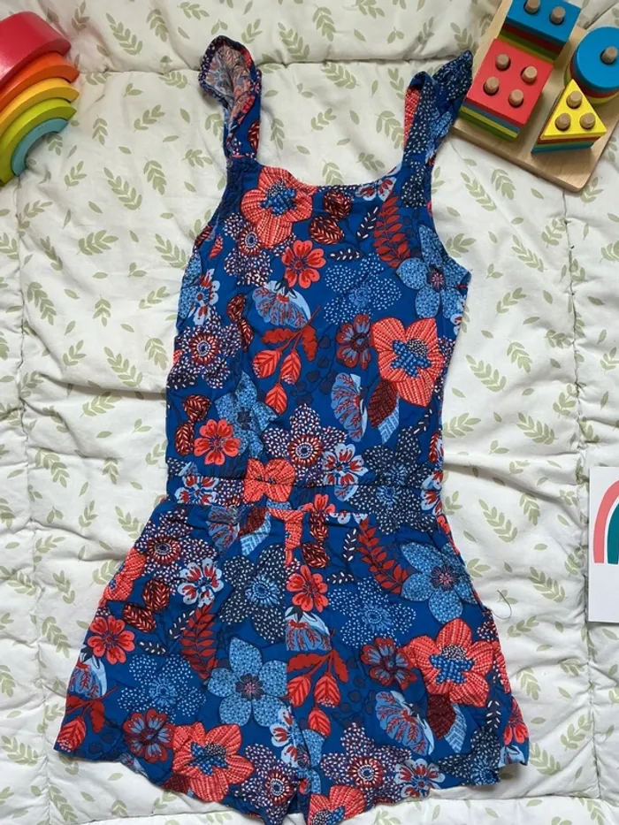combishort a bretelles bleu motifs rouge du pareil au même 6 ans - photo numéro 7