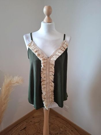 Débardeur Kaki à franges neuf Made in France taille S/M/L 36/38/40