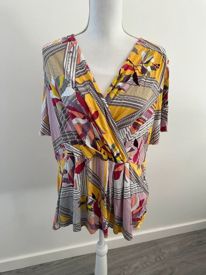 Blouse multicolore manches courtes Christine Laure T5 50 XL