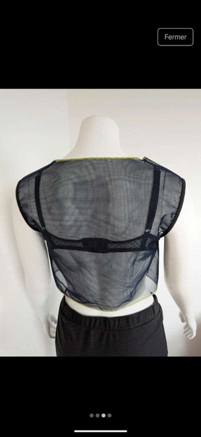 Crop top bleu marine liseré jaune taille l 40 - photo numéro 4