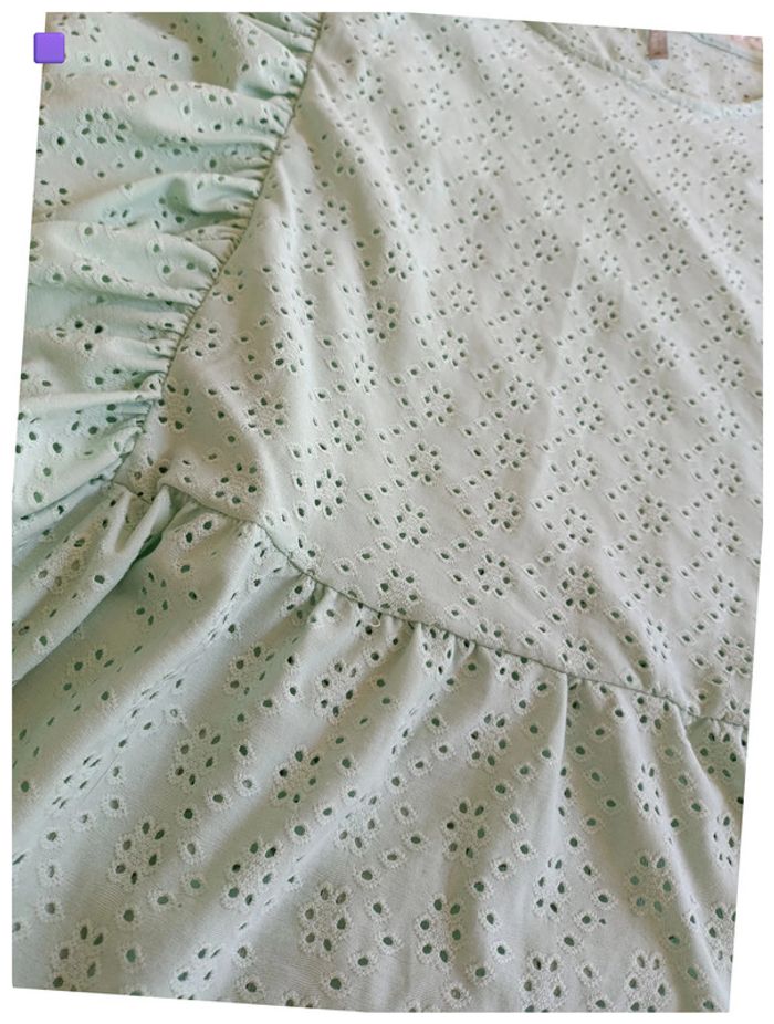 Blouse vert menthe broderie anglaise mignon cute vintage - Laura Torelli, taille XL - photo numéro 2