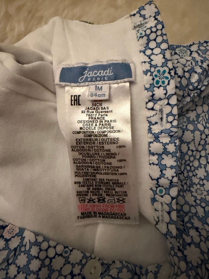 Jacadi Barboteuse molletonnée – 1 mois (54 cm) – Motif fleuri bleu - photo numéro 2