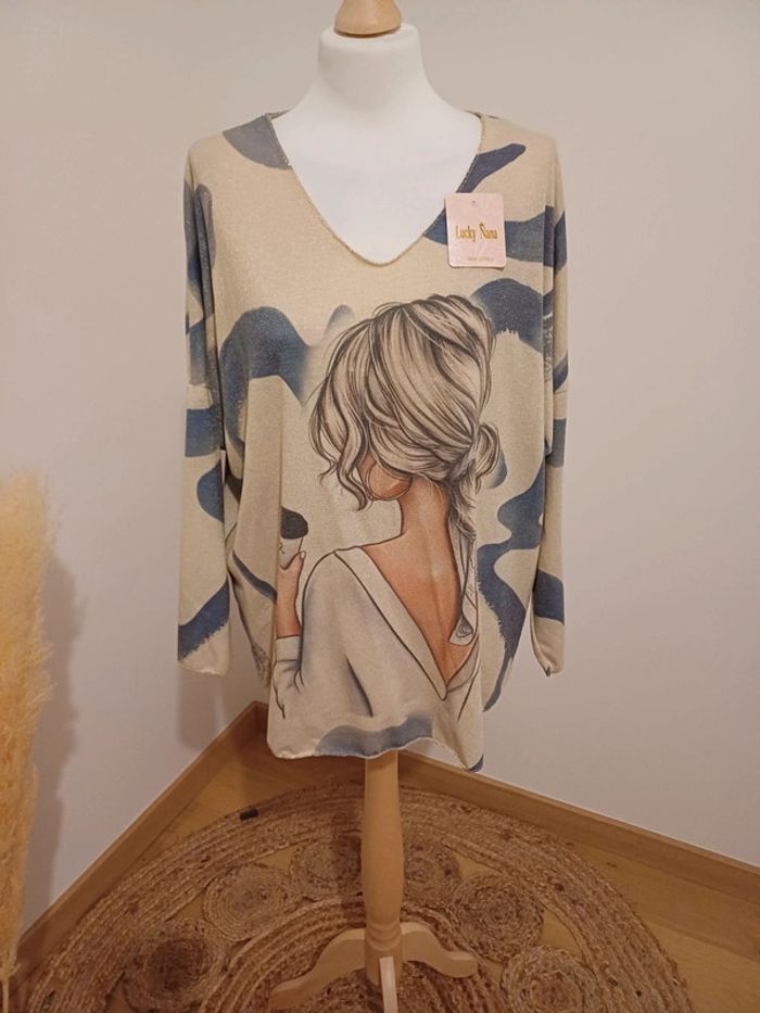 Sweat léger ample pailleté à motifs neuf Lucky Nana taille S/M/L 36/38/40