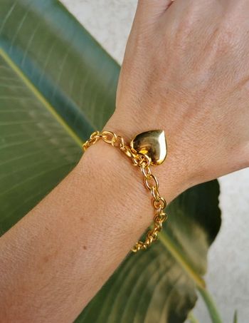 A12 bracelet gourmette coeur chevillere doré or tendance réglable