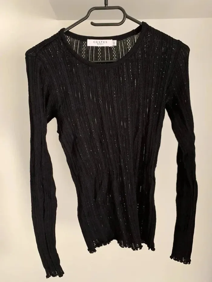 Pull noir en maille ajourée avec détails élégants, manches longues , Costes Taille S - photo numéro 2