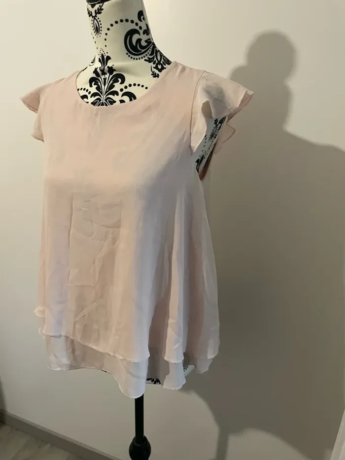 Blouse à manches courtes rose clair en voile doublé Agathe Velmont taille 38 - photo numéro 3