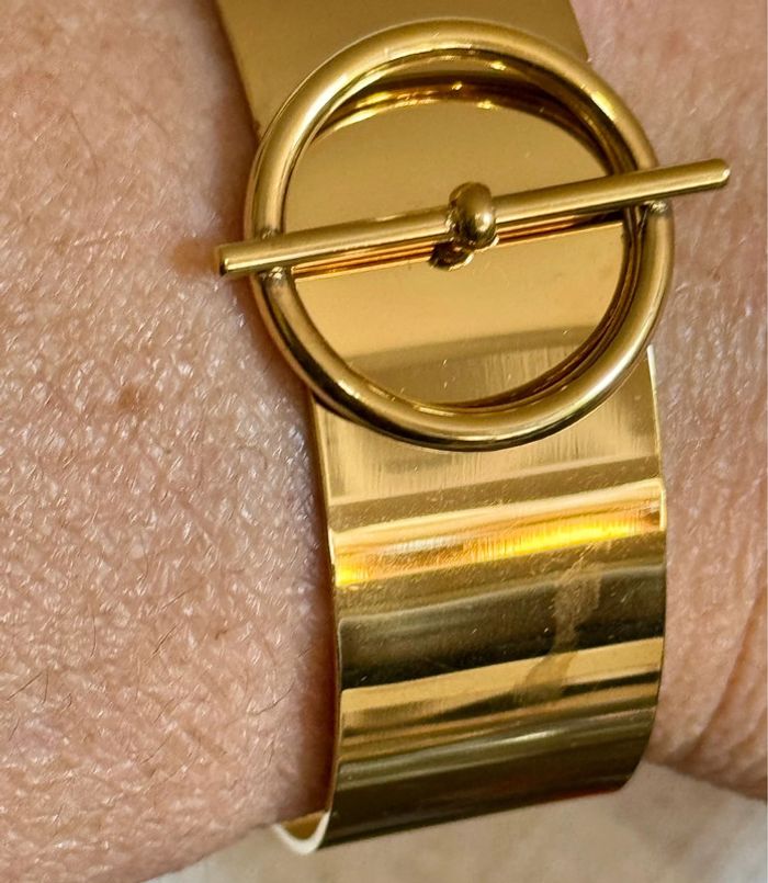 Jonc large ouvert cercle tige traversante acier inoxydable or - photo numéro 4