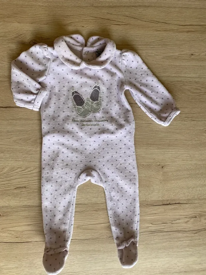 Pyjama rose hiver velours col épaulette bébé fille 3 mois tape à l’œil