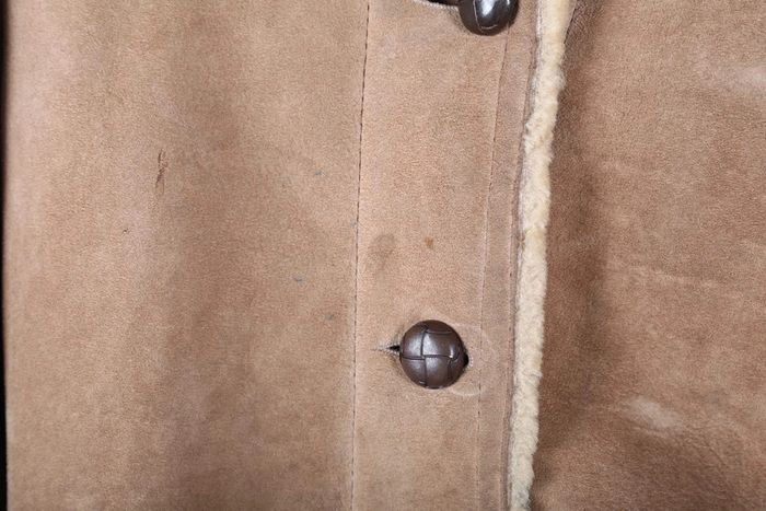 Peau lainée vintage 70's en mouton retourné shearling, cuir, daim, laine (#240707) - photo numéro 8