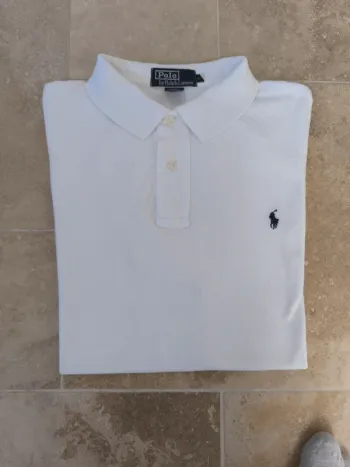 Polo Ralph Lauren homme M coupe regular blanc logo marine excellent état